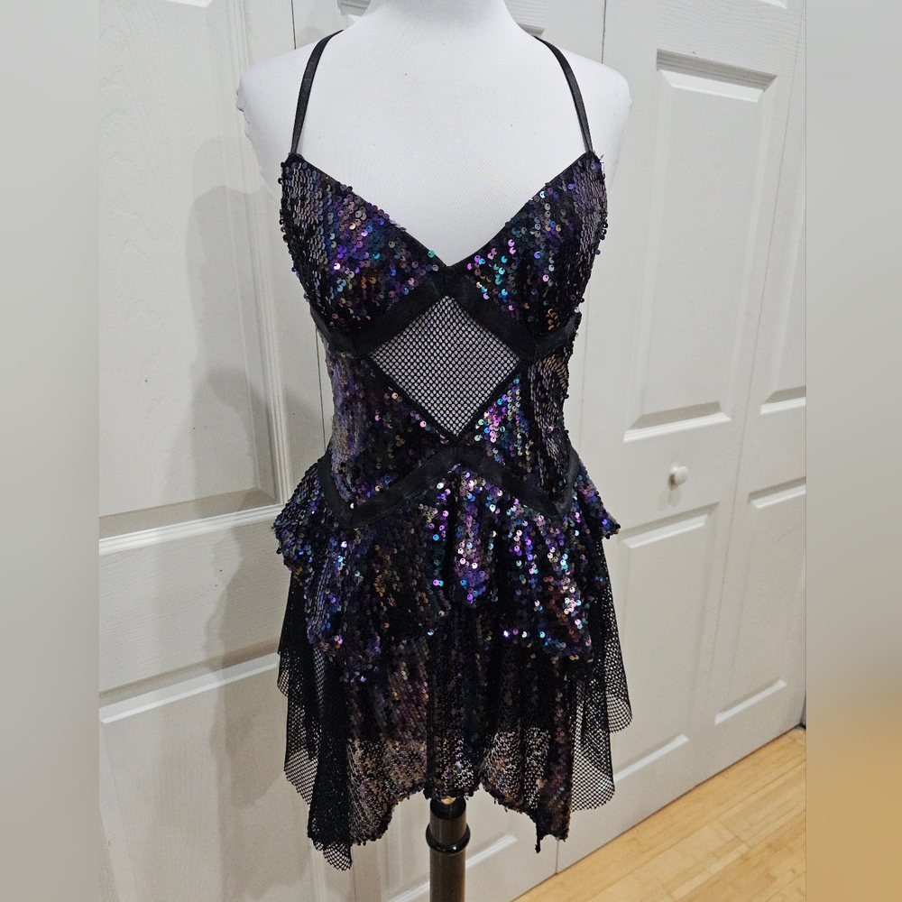 Dolls Kill Club Exx Fantastical Firefly Fishnet Sequin Black Purple Rave Dress S - Picture 14 of 14